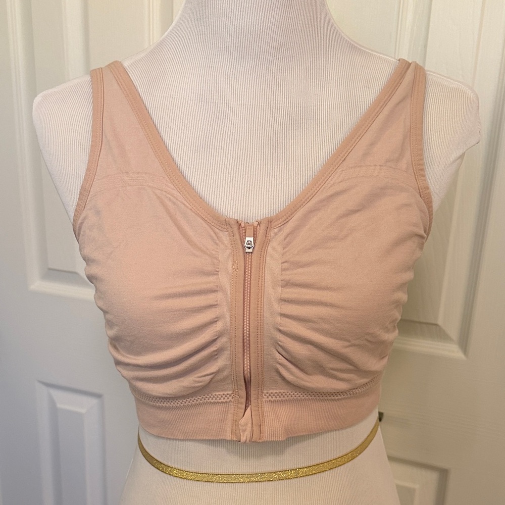 Zipper Front Bra - Tan